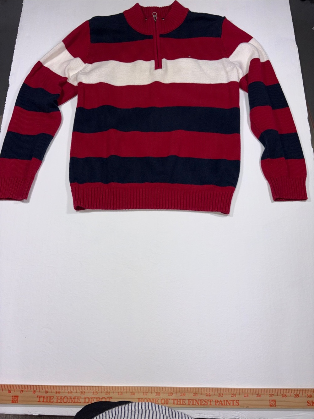 Tommy Hilfiger Boy’s Red Navy White Striped Half-Zip Sweater